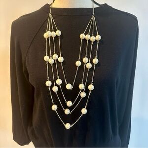 Neiman Marcus Elegant Multi-Strand Pearl Station Necklace - Cream Beads